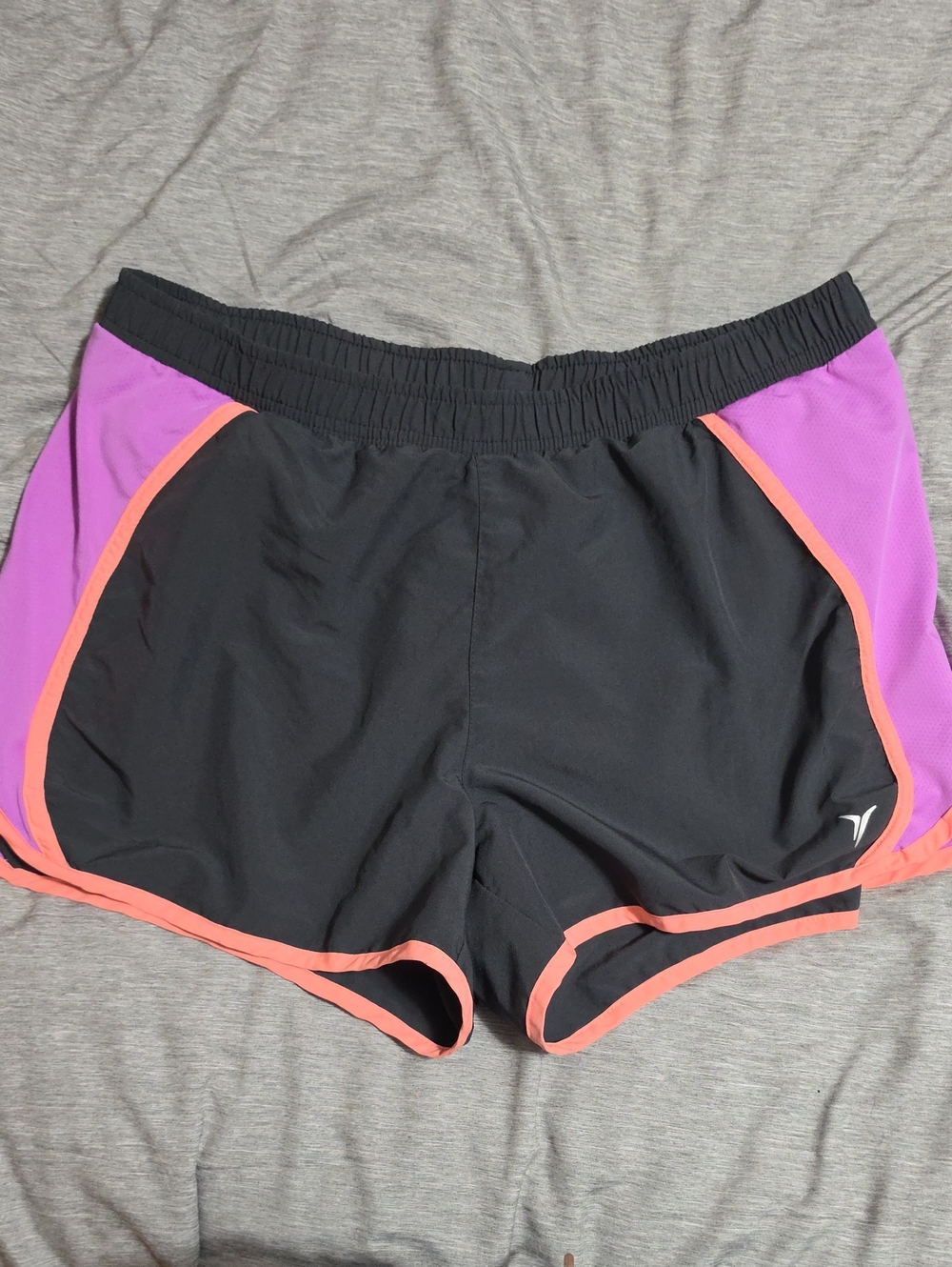 Old Navy Black Athletic Shorts with Purple Panels and Coral Trim